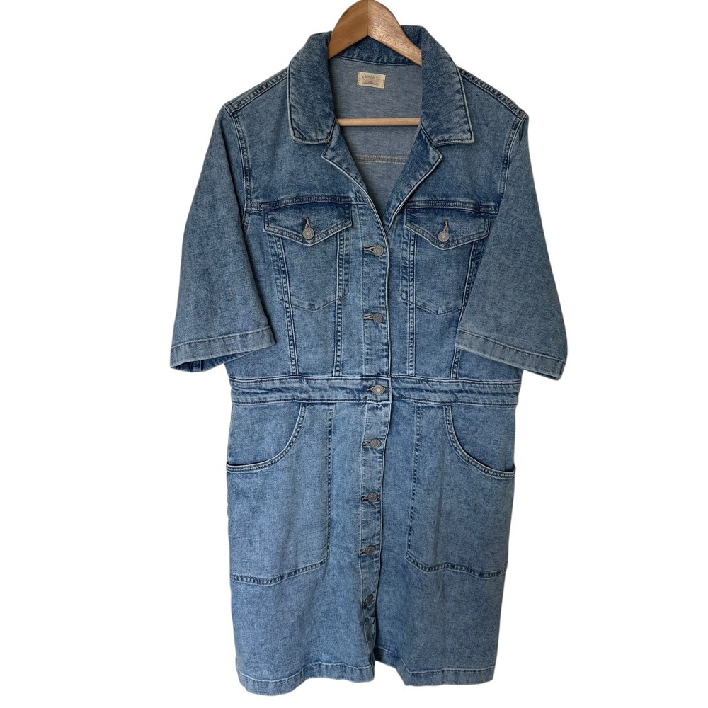 Faherty Denim Mini Dress Women 14 Light Wash Excellent Organic Cotton Linen Mix